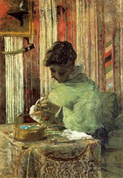 Paul Gauguin : Woman Embroidering